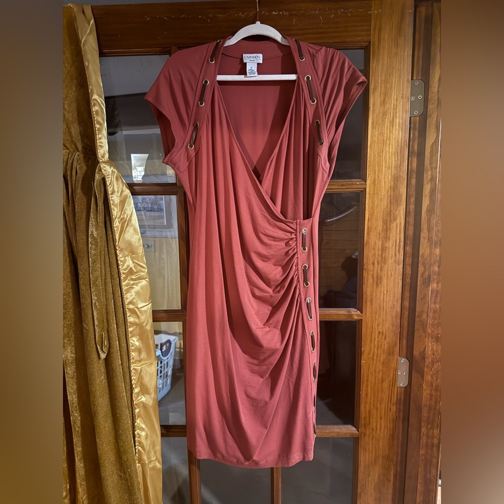 Carmen Marc Valvo Red Asymmetrical Bodycon Dress